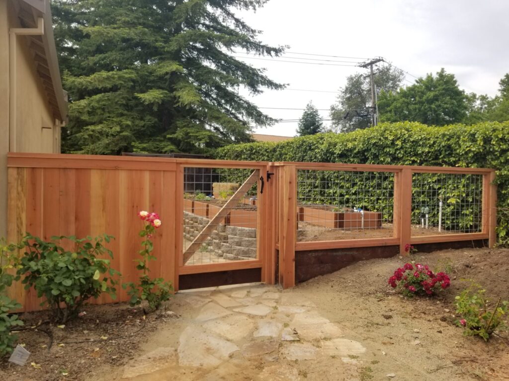 Custom Redwood Fence with Hogwire