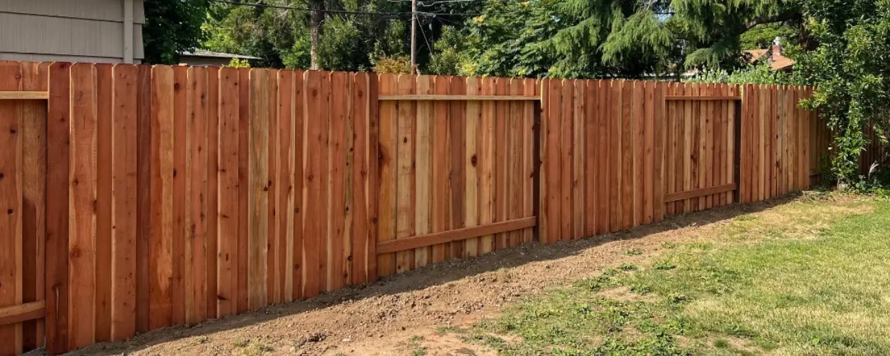 Sacramento custom redwood yard fence installation by Classic Fence Co